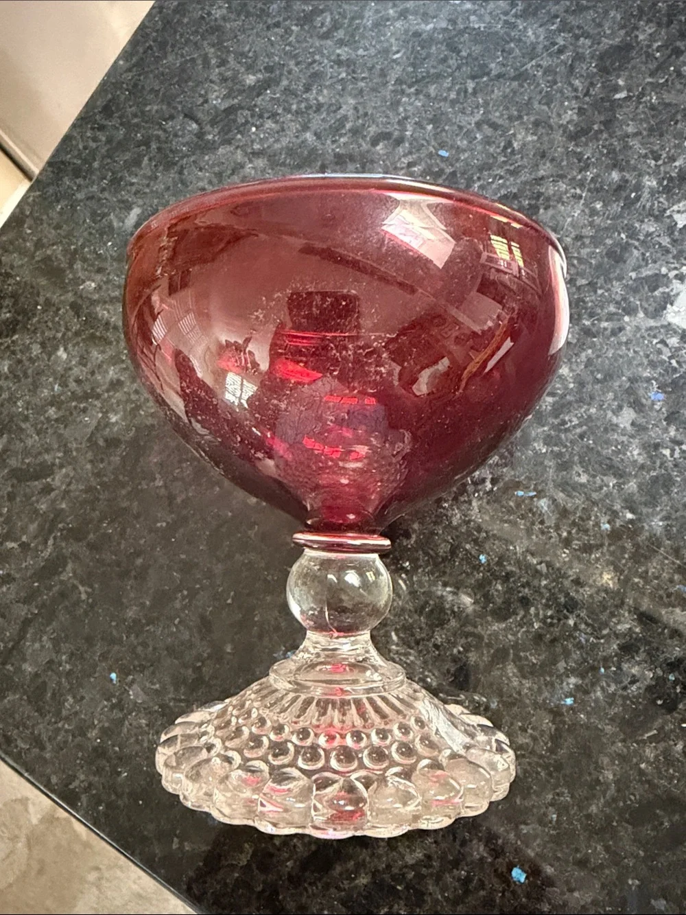 Anchor Hocking Deep Ruby Red Hobnail Stem Dessert Coupes - set of 8